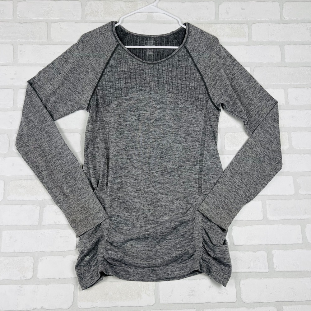 Simply Vera Vera Wang Womens Gray Heathered Ruched Long Sleeve Athletic Top L XL